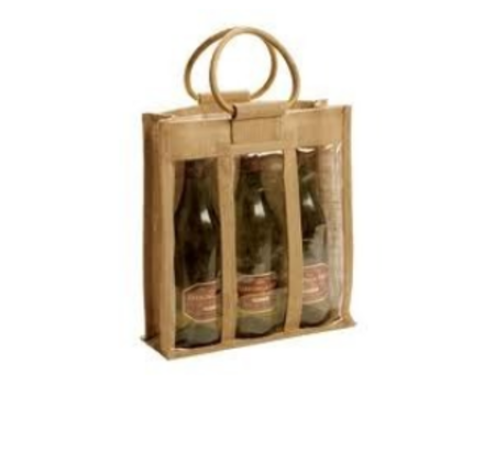 Three Bottle Jute Wine Bag / High Quality Jute Wine Bag